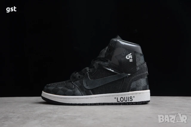 Уникални Редки Маратонки Nike Air Jordan 1 x Off Whit x LV Louis Vuitton All Black Кецове , снимка 7 - Маратонки - 50476851