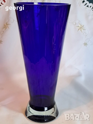 стъклена ваза син кобалт 32/6, снимка 2 - Вази - 53254609