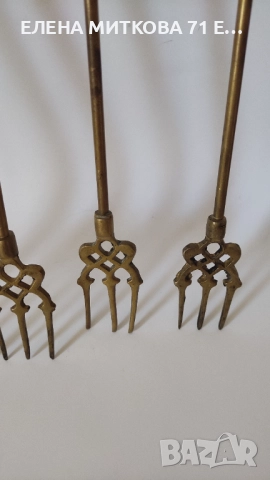 Лот от 5 бр.красиви винтидж месингови вилици за камина - английски, снимка 2 - Антикварни и старинни предмети - 51781818