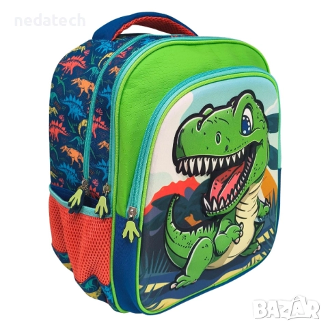 Ученическа раница  Динозавър, Зелен, 24x12x33 см., снимка 2 - Раници - 51520627