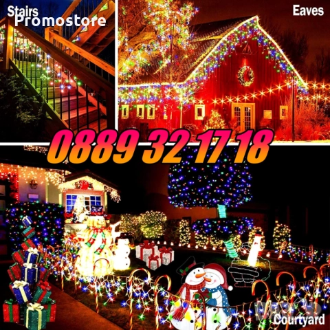 3 м Коледна завеса, коледни лампички, падаща завеса, многоцветни, снимка 3 - Декорация за дома - 52435116