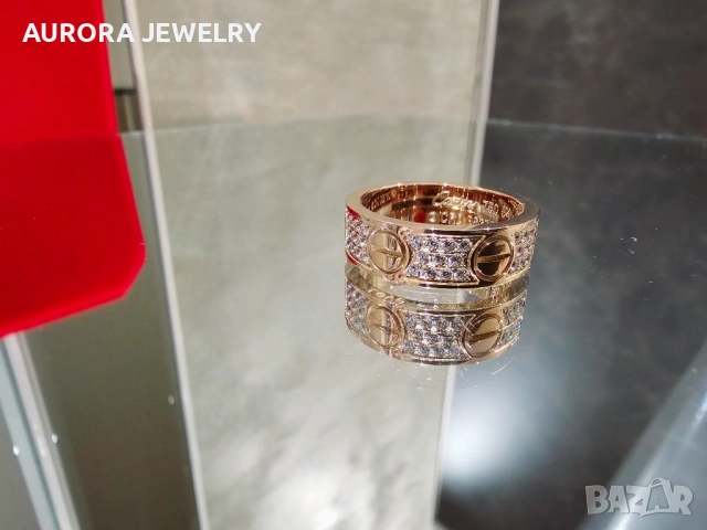 CARTIER Love Band Rose Gold Classic Model Paved Diamonds Пръстен, снимка 5 - Пръстени - 53238222