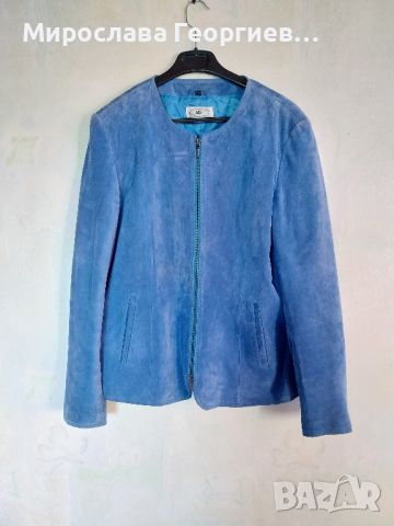 Дамско яке от естествена кожа в син цвят, Размер L