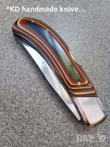 Сгъваем нож ръчно изработен + ПОДАРЪК кания, снимка 4 - Ножове - 51446537