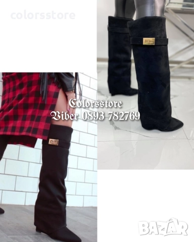 Ботуши на платформа - черен велур - K-40