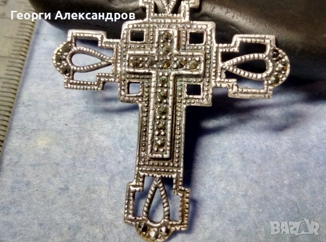 Старинен Аристократичен СКЪПОЦЕНЕН СРЕБЪРЕН КРЪСТ с 24 Марказити Ювелирен УНИКАТ Висока Проба СРЕБРО, снимка 2 - Антикварни и старинни предмети - 53146901