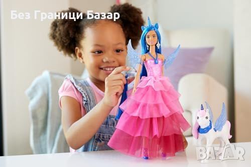 Нова Барби с Рокля Петликорн Аксесоари Сапфир Еднорог Подарък дете Barbie HRR16, снимка 2 - Кукли - 45338384
