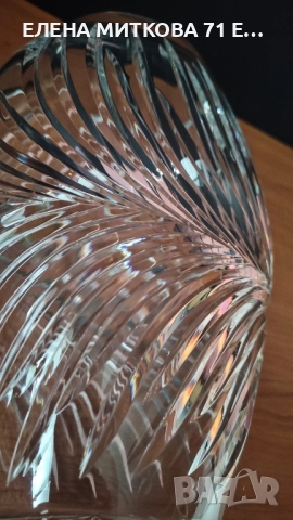 Тежка и голяма овална ваза ръчно рязан кристал, снимка 6 - Вази - 52900502