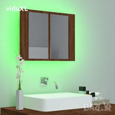 vidaXL LED огледален шкаф, кафяв дъб, 60x12x45 см, инженерно дърво(SKU:822843), снимка 4 - Шкафове - 49193836