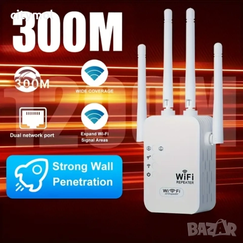 Repeater, усилвател/повторител на WIFi сигнал с 4 антени до 300Mbps