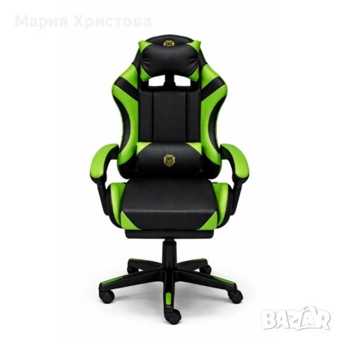 Ергономичен геймърски стол с масажна функция и поставка за крака, PU екокожа, метална рамка 