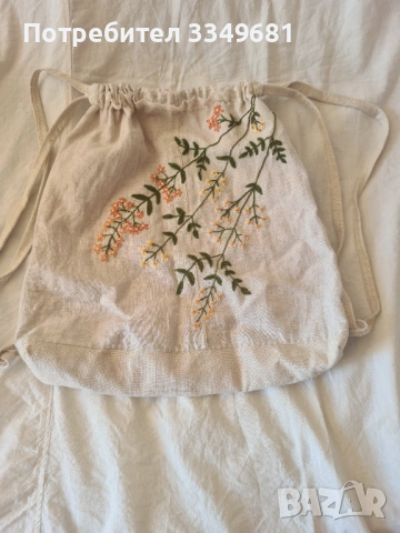 Ленена мешка с ръчна бродерия 