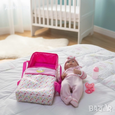 Кукла бебе с пълен комплект – Шише, пижама, легълце и аксесоари - 42 см - НА БЪЛГАРСКИ, снимка 3 - Кукли - 52566784