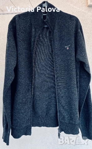 Класически сив кардиган/ жилетка с цип премиум GANT Швеция, снимка 2 - Блузи - 52430660