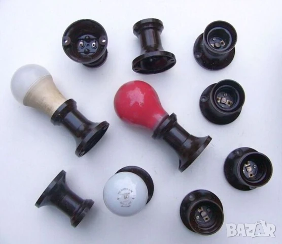 РЕТРО Български Стенни Прави ФАСОНКИ за Ел.Лампи Крушки цокъл E27 ~220V НРБ Фасунги Бакелит БАРТЕР, снимка 2 - Други - 43946723