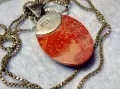 РАЗКОШЕН СРЕБЪРЕН МЕДАЛЬОН СРЕБРО 925 с ШЛИФОВАН НАТУРАЛЕН ЧЕРВЕН КОРАЛ и СРЕБЪРНА 925 ВЕРИЖКА 44754, снимка 5