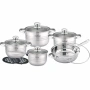 Комплект съдове за готвене 12 части Cheffinger, с индукционно дъно и стъклени капаци , снимка 7