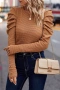 Дамска блуза в цвят карамел с дълги бухнали ръкави, снимка 5