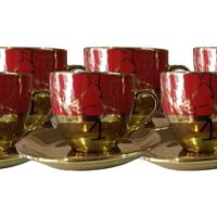 Луксозен комплект за кафе 6 бр. чаши + 6 бр. чинийки Черен и червен цвят налични, снимка 2 - Сервизи - 45147350