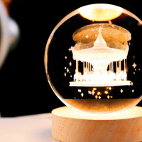 LED Светеща кристална топка/лампа, 3D сензорна -Въртележка с коне, снимка 6 - Настолни лампи - 45036554