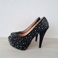 Дамски черни обувки с камъни, снимка 1 - Дамски обувки на ток - 45666074