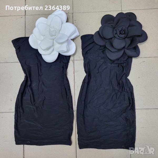 Дамска рокля - черно, бяло с цвете, снимка 1