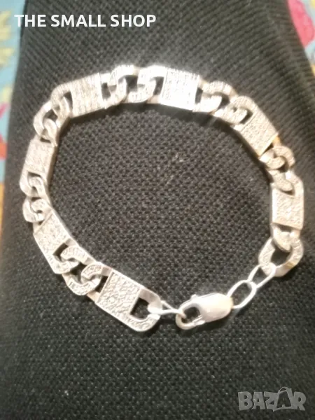 Масивна сребърна гривна с циркони сребро 925, снимка 1