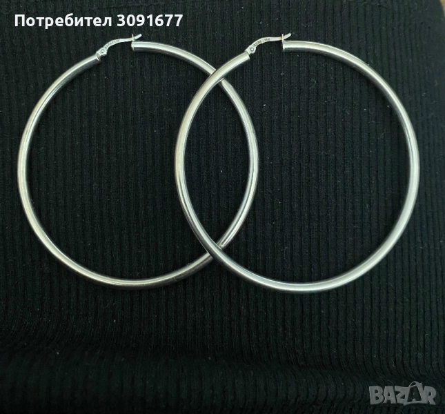 Златни големи обеци халки 14к,бяло злато, снимка 1