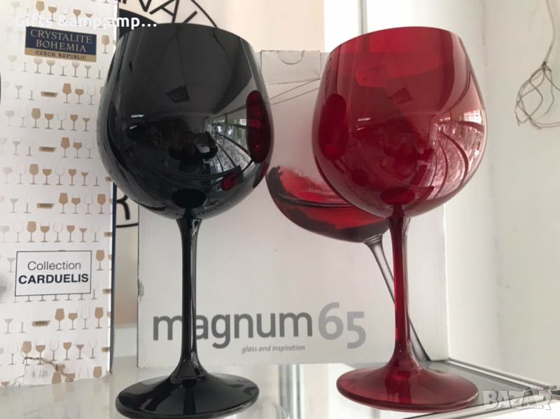 Сет от 2 чаши за червено вино - кристалекс в черно или в червено, снимка 1