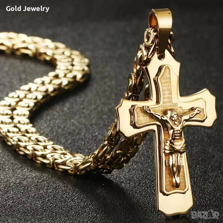 Кръст и верижка ланец от медицинско злато 18K златно покритие, снимка 1