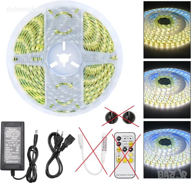 НОВА! LED лента 5 метра, самозалепваща се, студено\топло бяло, снимка 1