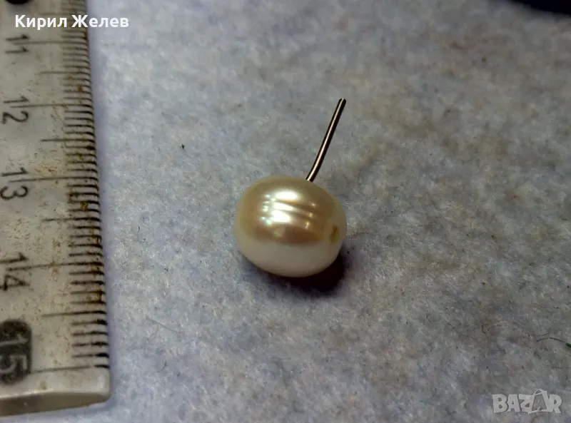 БЯЛА НАТУРАЛНА ПЕРЛА РЕТРО АРТ ОБЕЦА с ЩИФТ от БРОНЗ с ПОСРЕБРЯВАНЕ 48238, снимка 1