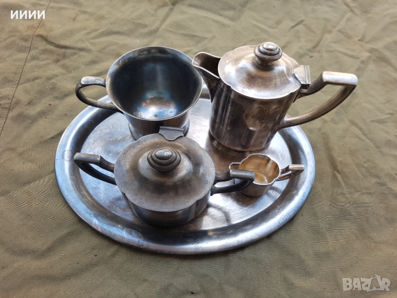 Посребрен чайник чаша захарница поднос ABS, снимка 1