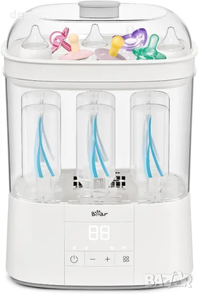 Bear електрически парен стерилизатор и сушилня за бебешки шишета, 2 нива, HEPA филтрация, снимка 1