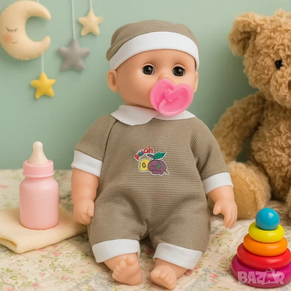 Кукла бебе с биберон – 25 см звук и забавление, снимка 1