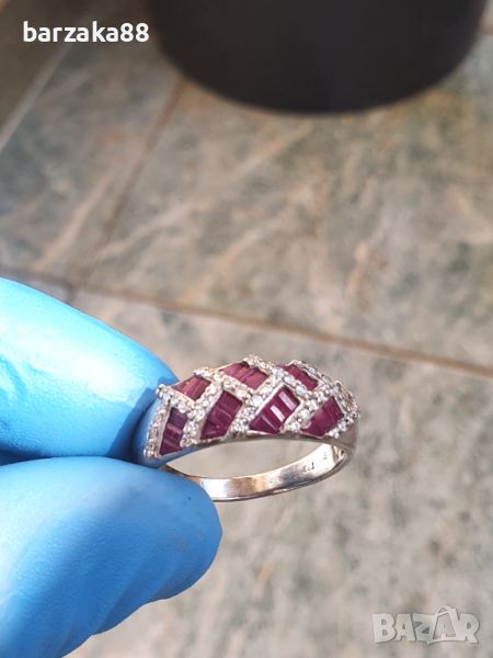 Сребърен пръстен с Рубини, снимка 1