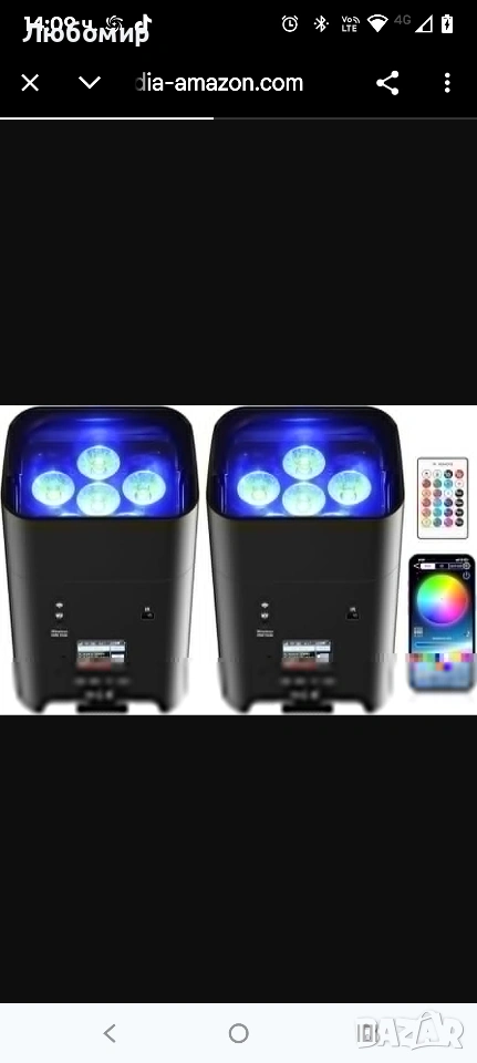 2 бр. захранвани от батерии прожектори, презареждащи се, Par Can 6x18W RGBWA+UV LED , снимка 1