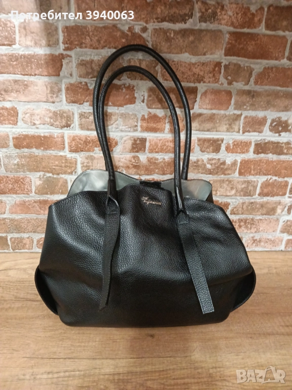 Дамска чанта черна от естествена кожа, снимка 1