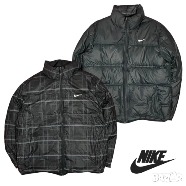 NIKE Двустранно пухено яке черно, карирано, дебело, , размер М, снимка 1