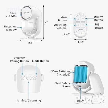 CPVAN Силна аларма със сензор за движение 125 dB , снимка 5 - Друга електроника - 46342455