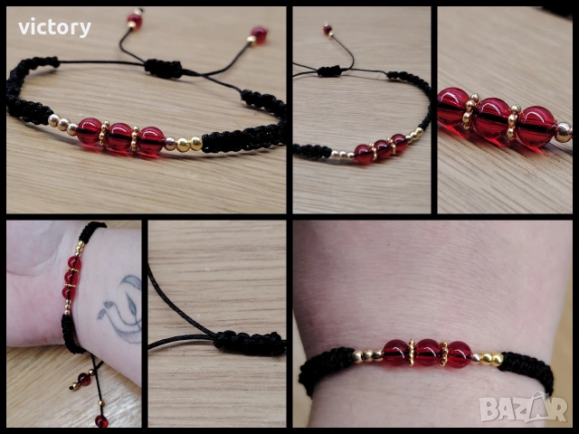 Гривна Crimson & Gold – Handmadе, снимка 2 - Гривни - 53874291