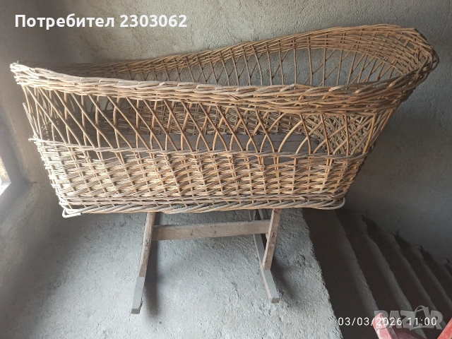 Стара плетена бебешка кошара, снимка 4 - Антикварни и старинни предмети - 53690939