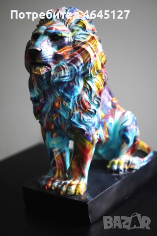Уникална ръчно изработена епоксидна статуя на лъв – цветен арт дизайн, снимка 2 - Статуетки - 52338030