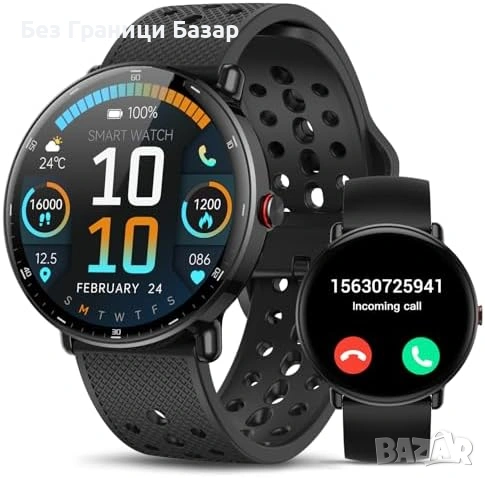 Нов Смарт часовник TitanSync S62 водоустойчив OLED дисплей кръгъл черен за мъже и жени