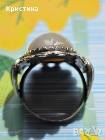 Старинен сребърен пръстен с Ахат, снимка 7 - Пръстени - 51962580