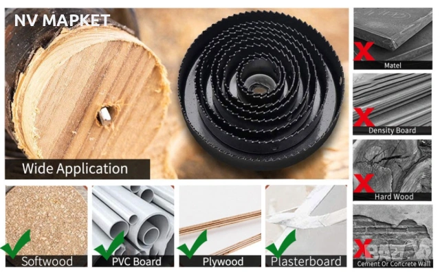 Боркорони комплект  за дърво, гиспокартон 16 части от 19 mm до 127 mm, снимка 2 - Други инструменти - 53850738