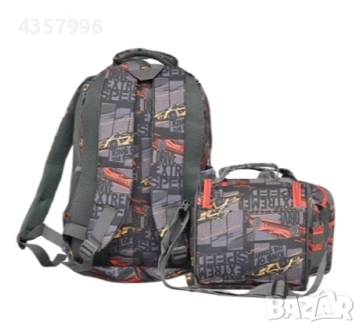 Комплект раница и чанта за храна, За ученици, За момче, Червен, снимка 3 - Раници - 51515718