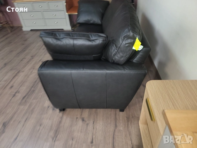 Черен кожен диван тройка Sona, снимка 9 - Дивани и мека мебел - 53730558