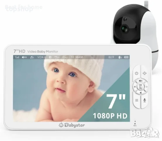 НОВ, ТЕСТВАН видео бебефон Babystar SM70PTZ голям екран, с въртяща камера и нощно виждане, снимка 7 - Бебефони - 50716898