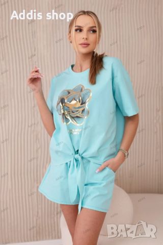 Нов дамски комплект блуза с щампа punto + къси панталонки , снимка 1 - Комплекти - 45718826